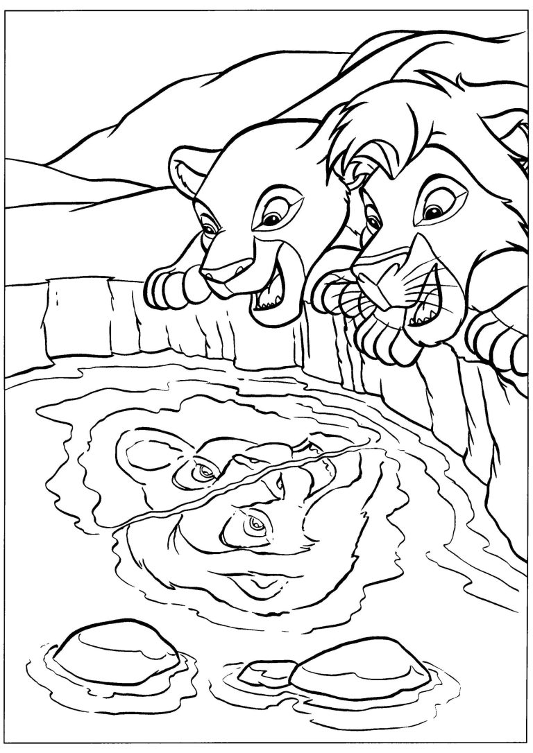 Dibujo de El Rey León: Simba y Nala para colorear — gratis en PDF