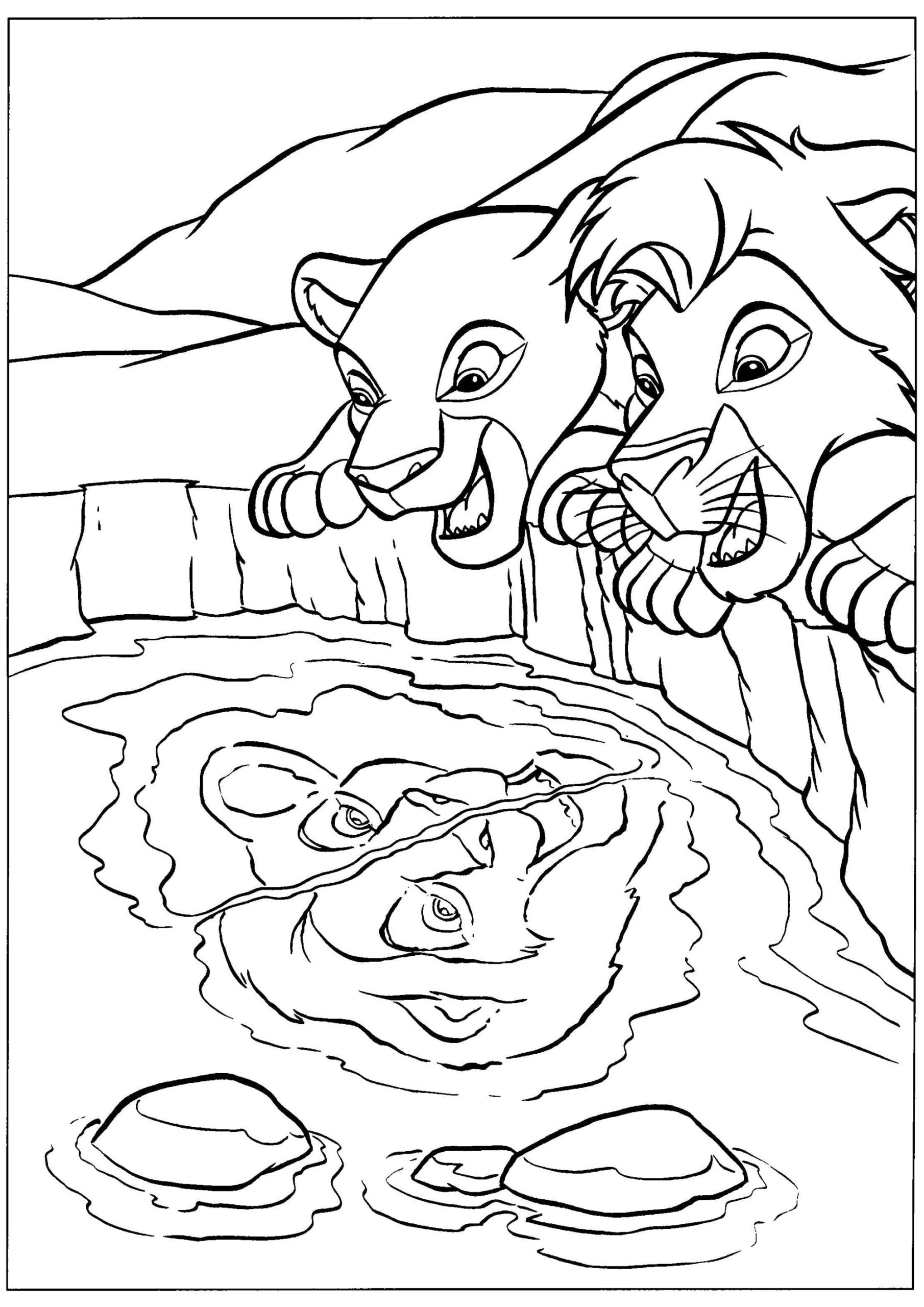 Dibujo de El Rey León: Simba y Nala para colorear — gratis en PDF