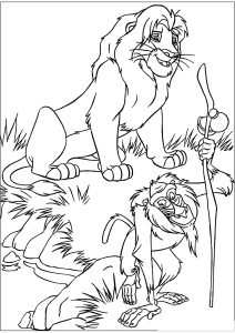 Dibujo de El Rey León: Simba y Rafiki para colorear — gratis en PDF