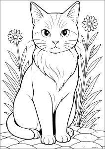 Dibujo de gato estilo Studio Ghibli para colorear — gratis en PDF