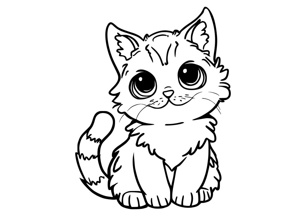 Dibujo de gato kawaii para colorear — gratis en PDF