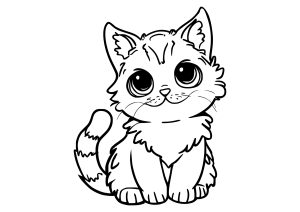 Dibujo de gato kawaii para colorear — gratis en PDF