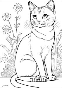 Dibujo de gato soñador para colorear — gratis en PDF