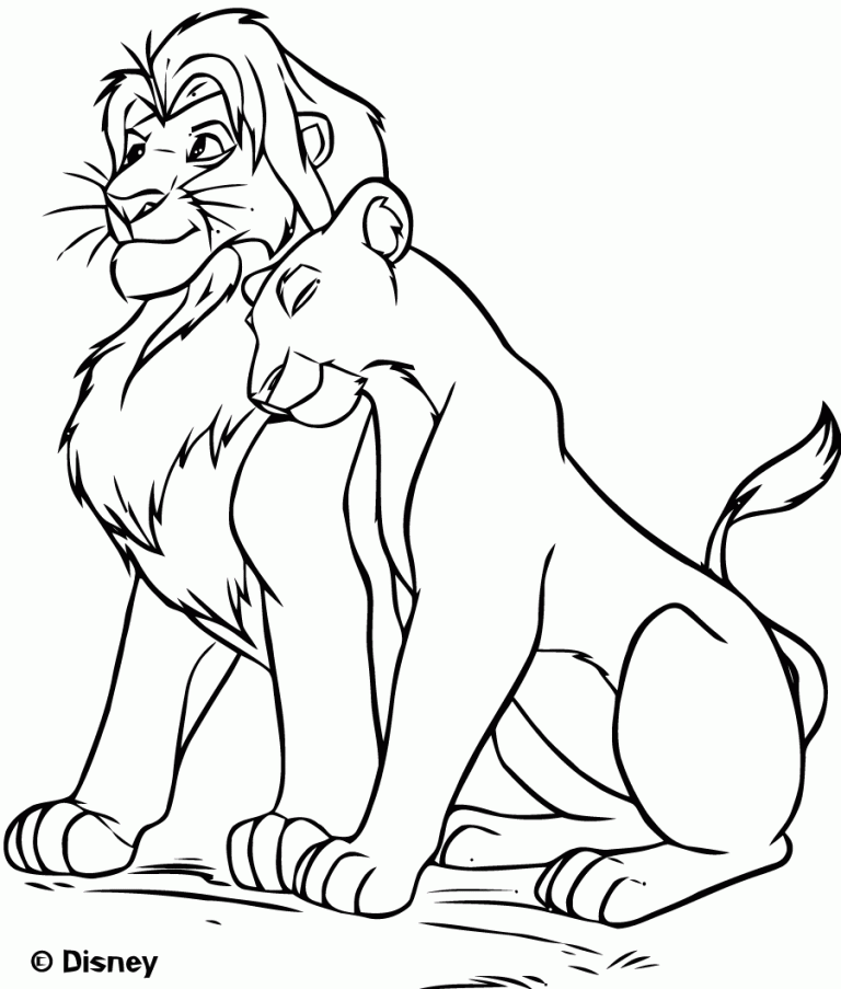 Dibujo de Mufasa y Nala del Rey León para colorear — gratis en PDF