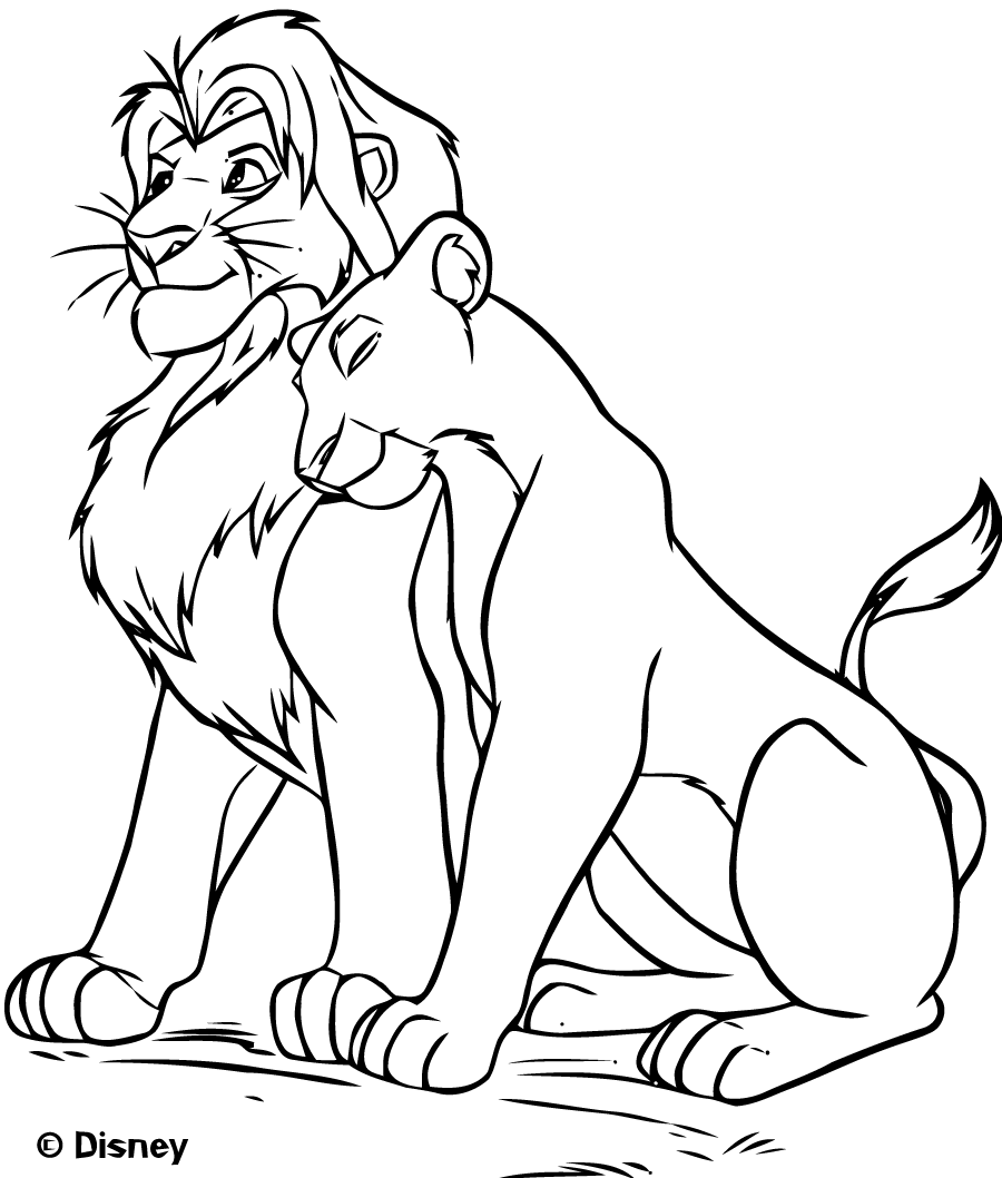 Dibujo de Mufasa y Nala del Rey León para colorear — gratis en PDF
