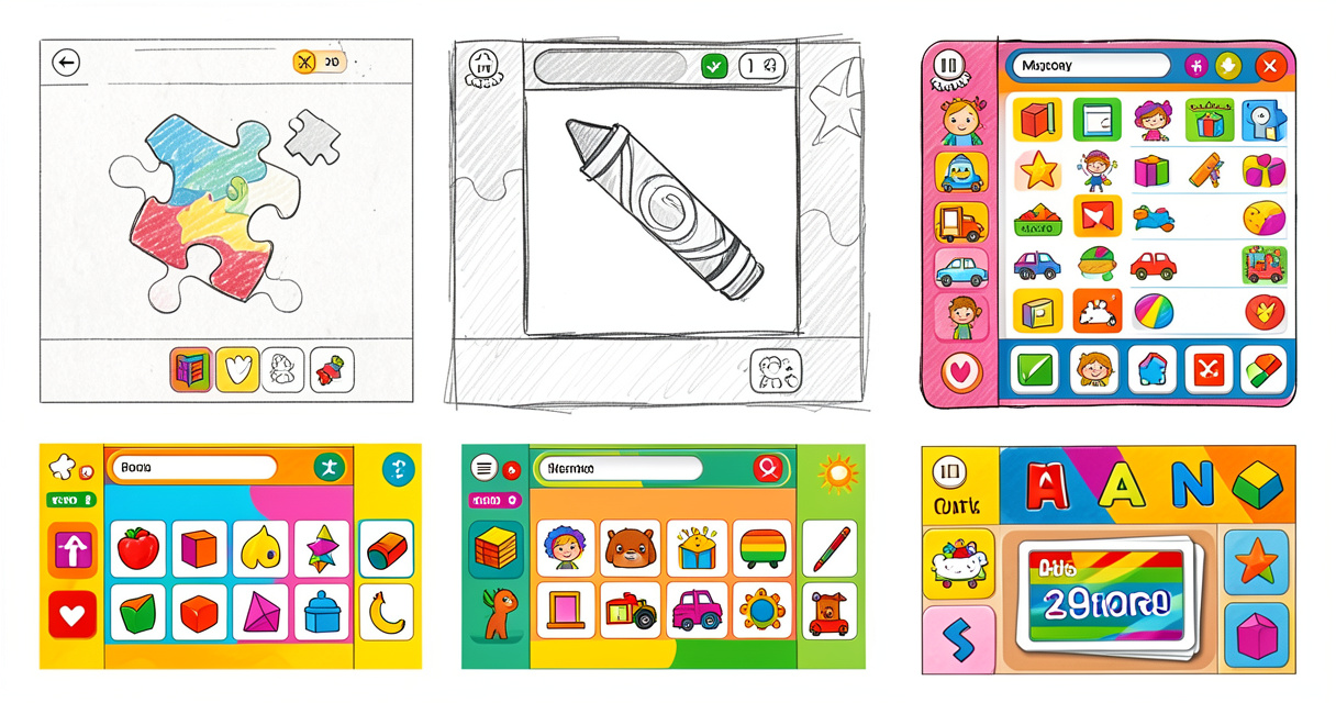 Collage de juegos infantiles online: rompecabezas, colorear y memoria visual