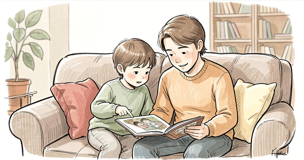Madre e hijo leyendo juntos un cuento para mejorar la comprensión lectora en casa